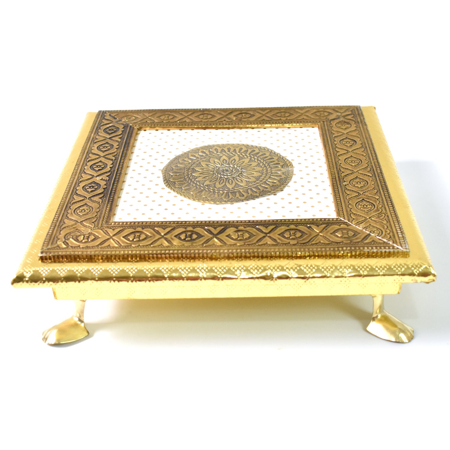 Golden - Square Pooja Chowki Patla  Bajot (2020 Cm  1 Pc) Golden - Square Pooja Chowki Patla  Bajot (2020 Cm  1 Pc)